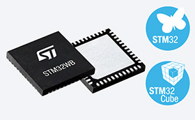 STM32 microcontroller and STM32 and STM32 Cube Logos (photo graphic combination)